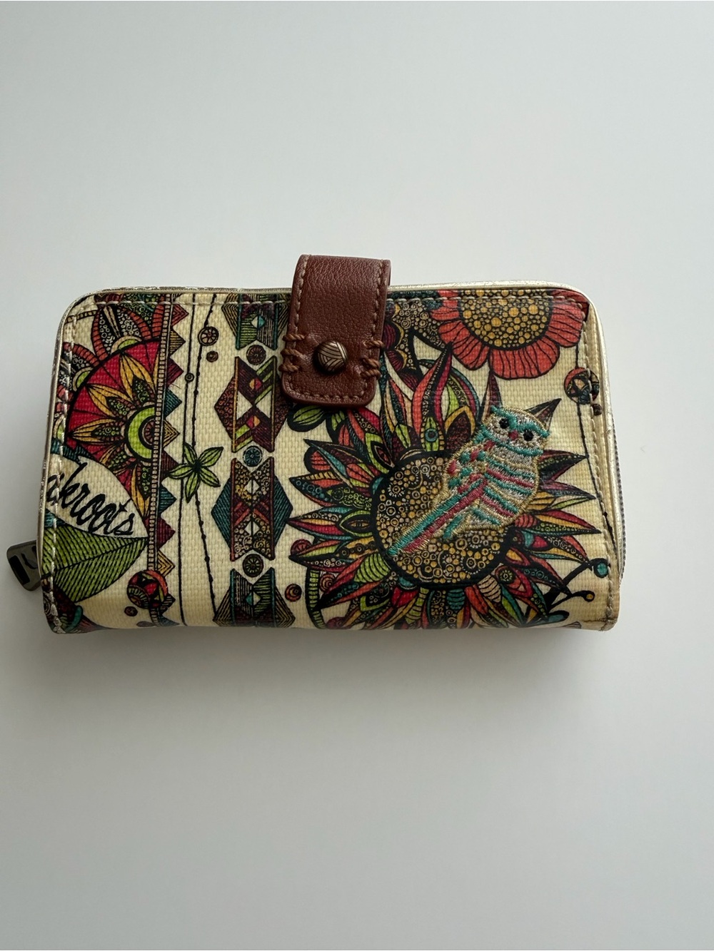 Sakroots Multicolor Floral Zip-Around Wallet with Brown Trim
